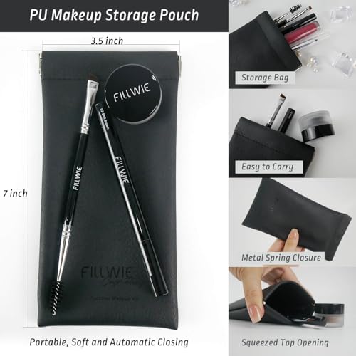 Eyebrow Pomade Stamp, Microblading 2 Tip Liquid Eyebrow Pen, Eye brow Kit with Angled Spoolie Brush and PU Pouch for Travel (Dark Brown)