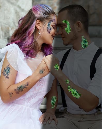 Luminous Mermaid Scale Temporary Tattoos - 16 Sheets Glow in Dark