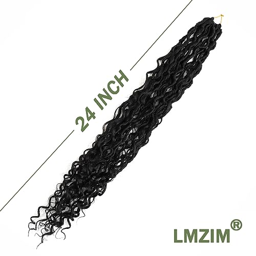 LMZIM 24 inch Boho Locs Crochet Hair 8 Packs Goddess Faux Locs Crochet Hair for Black Women Hippie Locs Crochet Hair Pre Looped River Locs Crochet Hair with Curly Ends 1B