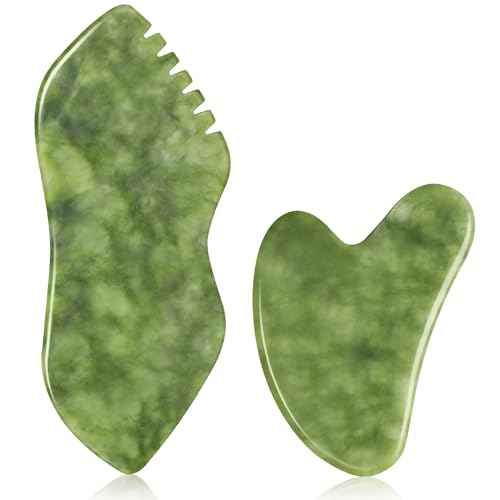 airogym 2PCS Jade Stone Gua Sha Set Face Massager Jade Facial Tools Body Lymphatic Drainage Massager, Guasha Face Sculpting Tool Skin Care Set Gifts for Women Gua Sha Sculpting for Tighten Skin