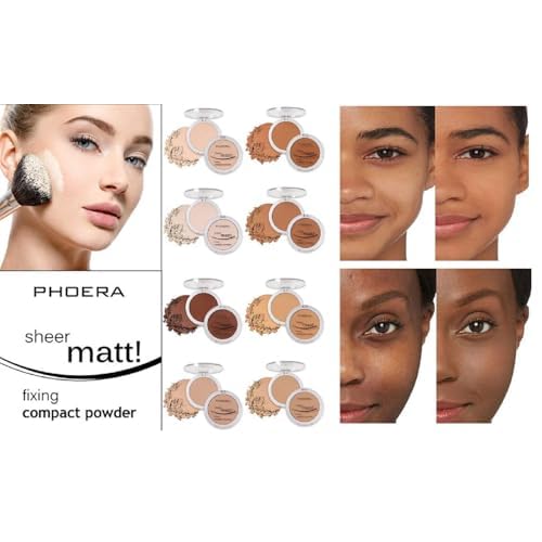 AQUAPURITY - PHOERA Sheer Matte Fixing Powder Makeup Base Fixer Setting Powder Foundation Fixing Compact Pressed Powder Long Lasting Make Up Fixer Skin Vitamin E Beauty Blender (202 Natural Beige¡¦)