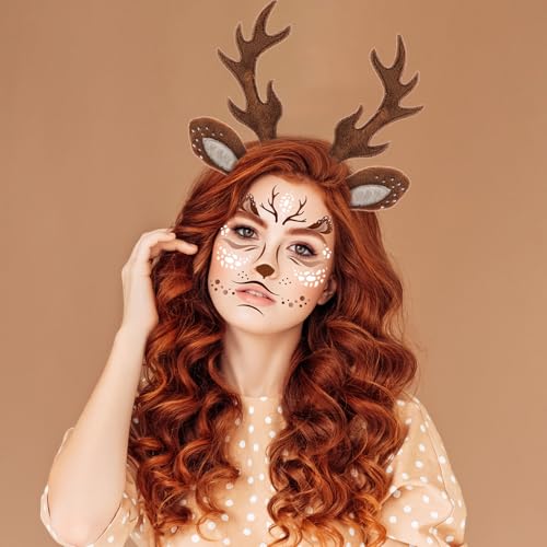 Deer Antlers Headband & Face Tattoos Set for Christmas Costume