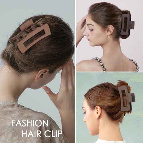 8 Pcs Large Hair Claw Clips 4.1 Inch Non-slip Big Square Matte Hair Claws for Women, Strong Hold Banana Clip for Thick Thin Hair(Grey/Khaki/Black)