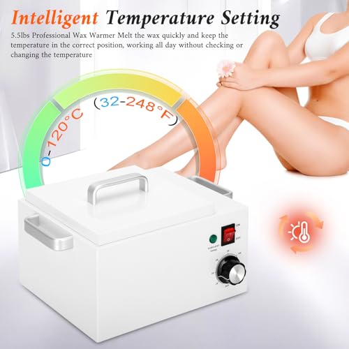 5.5 lbs Wax Pot Warmer Professional for Hair Removal,Large Wax Pot with 32-248¢µ(0-120¡É) Temperature Adjustment Settings for Home,Beauty Salon,Spa,Barber Shop,Gift