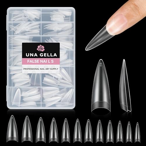 UNA GELLA B2-Half Long Clear Stiletto Gel Nail Tips - Double-Sided Matte Finish, 216pcs