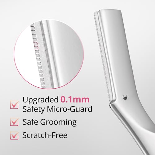Mistfree Silver Dermaplane Razor for Women, Metal Face Razor with 12 Blades