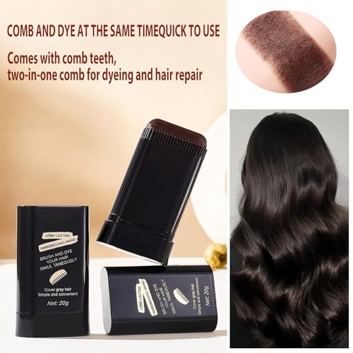 TABOUNTS 2-in-1 Hair Color Stick & Comb, Waterproof Root Touch-Up, Long-Lasting Hair Dye for Women & Men - Brownish Black (Pack of 2)