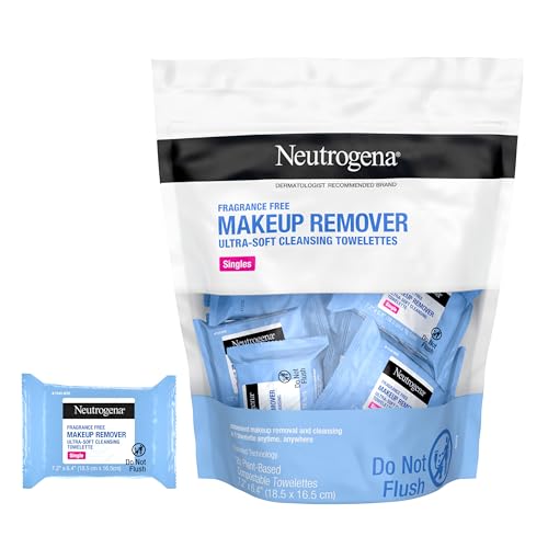 Neutrogena Fragrance-Free Makeup Remover Cleansing Towelette Singles, Individually-Wrapped Daily Face Wipes to Remove Dirt, Oil, Makeup & Waterproof Mascara for Travel & On-the-Go, 20 ct (Pack of 6)