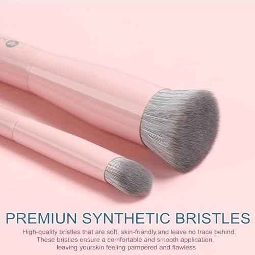 KINGMAS Foundation Makeup Brushes, Flat Top Kabuki Concealer Brush Under Eye Nose Contour Brush for Liquid Cream Powder Blending Buffing (Pink)