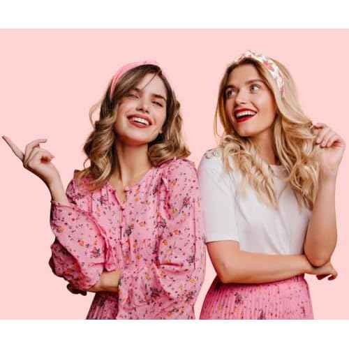 Huachi Hot Pink Headbands for Women Girls, 4 Packs Cute Flower Printed Knotted Head Bands for Women¡¯ s Hair, Non Slip Fashion Wide Top Knot Womens Hairbands, Girls Pink Trendy Stuff Hair Accessories