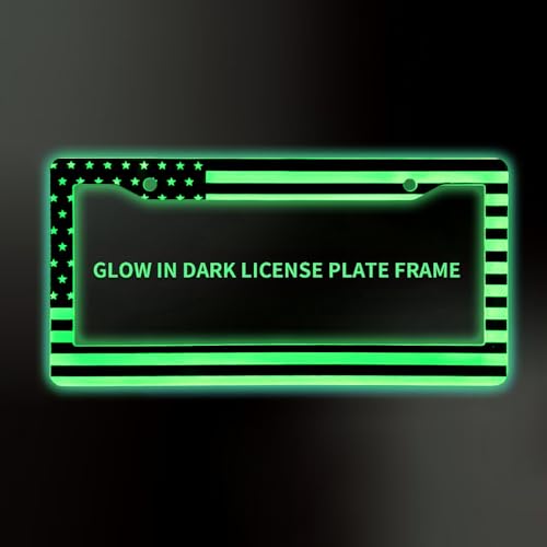 2Pcs Glow in Dark The License Plate Frame - American Flag License Plate Frames, Universal Tag Frame Self Illuminating Night, for US/CA Standard.