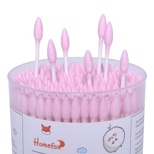 HOMEFOX Organic Cotton Swabs - 200 Count Spiral Pointed Tips