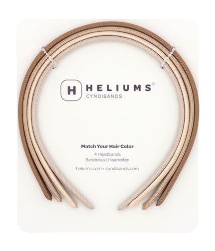 Heliums Thin Headbands For Women - 8mm Stylish Hairbands for Girls, 4 Count, Blends with Hair Color (Dark Blonde, Sandy, Beige and Ash Blonde)