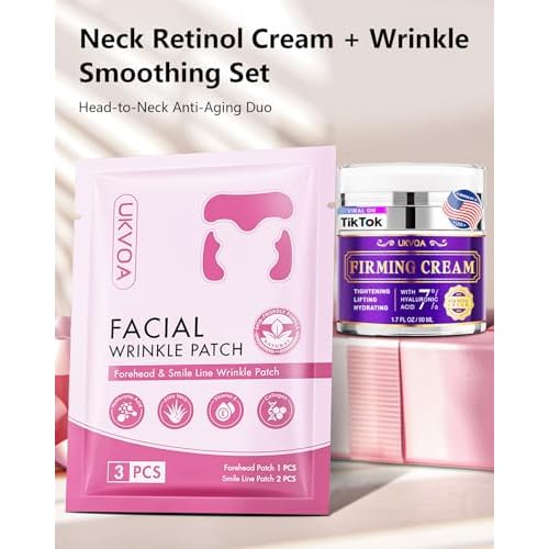 Forehead Wrinkle Patches & Smile Line Patches, Overnight Facial Wrinkle Treatment with Hyaluronic Acid, Aloe, Collagen & Vitamin E to Lift Smile Lines for Women 36pcs with Neck Firming Cream