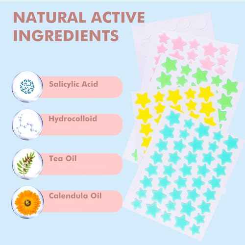 Pimple Patches for Face 316pcs,Hydrocolloid Acne Patches Star,Zit Patches,Pimple Popper Tool Kit,Facial Skin Care Products Containing Salicylic Acid,Tea Tree Oil and Calendula Oil