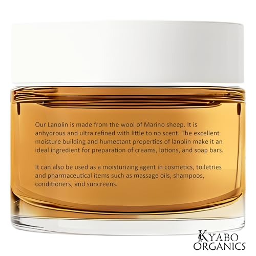 Kyabo Pure Lanolin 1lb Jar - All-Natural Emollient for Dry Skin, Chapped Lips, and More - Moisturizing, Hydrating, and Soothing - Ideal for Skincare and DIY Beauty Products Organic (16oz/1lb Jar)