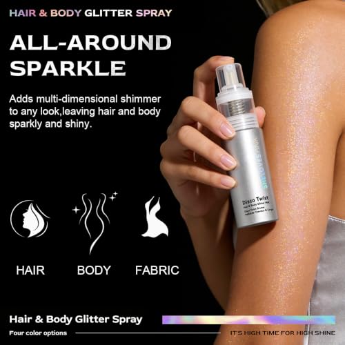 Silver Glitter Spray for Hair & Body – Non-Sticky, 0.33oz