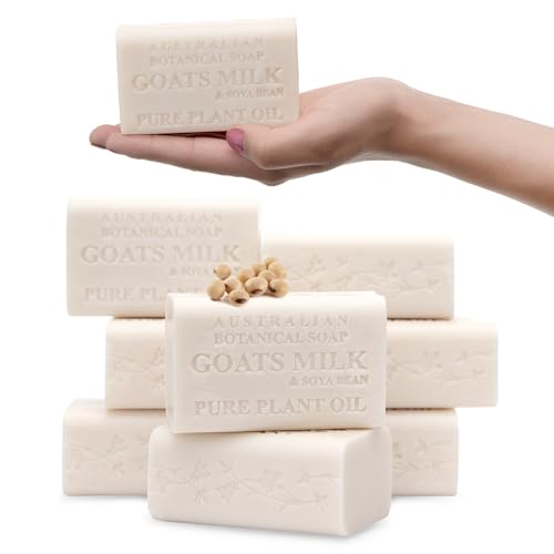 Australian Botanical Soap 7 oz, Pack of 8 Goat Milk Soap Bars with Soya Bean Oil, Organic Shea Butter, Natural Soap Base for All Skin Types