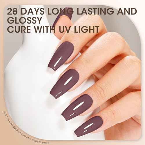 Gellen Chocolate Brown Gel Nail Polish Set, 6 Colors Coffee Brown, Milky White, Beige - 10ml UV Gel Polish Kit, No Wipe Soak Off Glossy Finish