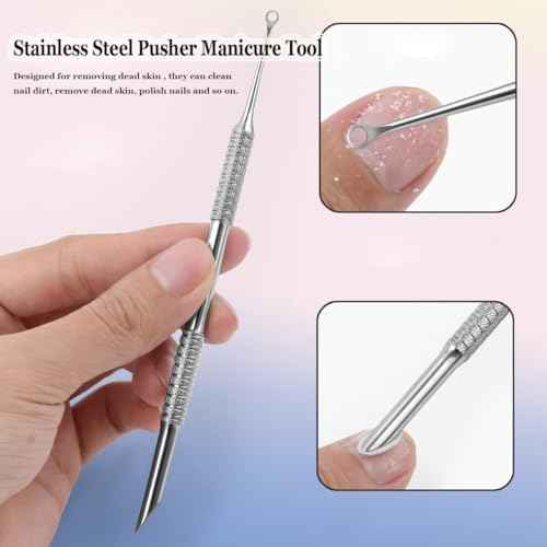 Cuticle Pusher with 2 Ends,Pre-treatment Cuticle Pusher Cuticle Remover with Sandpaper Sheets,Nail Art Dead Skin Removing Manicure Tool (1 Cuticle Pusher+5 Sandpaper Sheets)