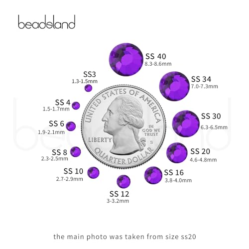 BEADSLAND Flat Back Crystal Rhinestones - Pure Purple SS20 Glass Gems (1440 Pcs)