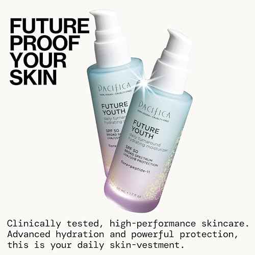 Pacifica Peptide Face Moisturizer Future Youth Daily Turnaround Hydrating, SPF 50 Broad Spectrum, UVA/UVB Sun Protection, Sunscreen, Face Moisturizer, Anti-Aging, Vegan, 1.7 fl oz (1 Count)