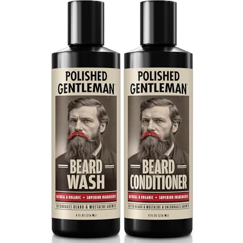 Polished Gentleman Beard Wash and Conditioner Set - Softens and Strengthens - Beard Shampoo with Growth Oil - Moisturizer & Beard Thickener - Tea Tree Unscented - Paraben-Free & Sulfate-Free (8oz)