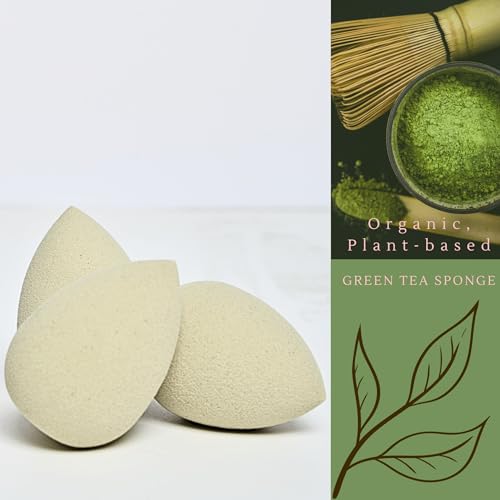Green Tea Beauty Sponge - Plant-Based, Eco-Friendly, Cruelty-Free, Dye-Free & Latex-Free Blender, Biodegradable & Vegan Makeup Sponge, Makeup Blender, Perfect for Liquid & Powder (3 count)