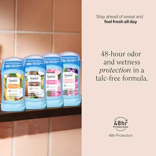 Suave Antiperspirant Deodorant for Women Variety 4-Pack ? Powder, Tropical Paradise, Coconut Kiss, Sweet Pea & Violet, Anti-Staining Invisible Solid, Talc-Free, 1.2 Oz Ea