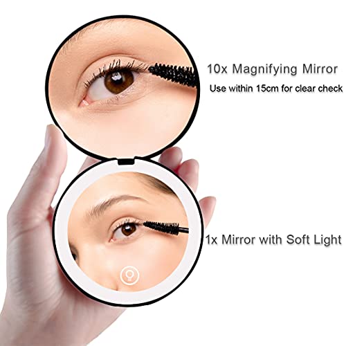 LED Compact Mirror 1x/10x Magnifying Rechargeable 3.5in