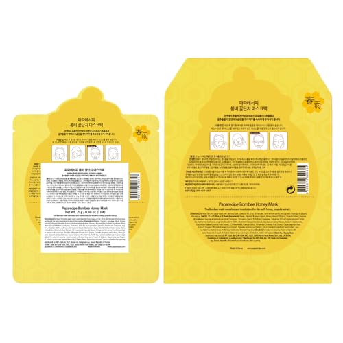 Papa Recipe Bombee Honey Mask Pack 25g * 10 sheets - Sheet Mask, Facial Skin Care, Deep Moisturizing Serum for Dry Skin - Korean Skin Care, K-Beauty, Ampoule Solidified, For radiant skin