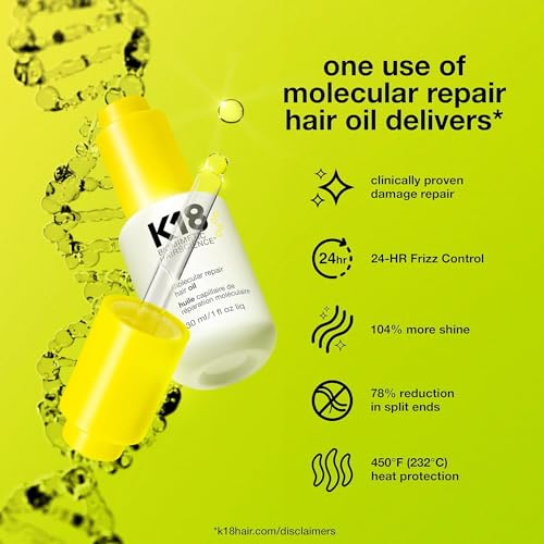 K18 Molecular Repair Hair Oil - Weightless Oil Strengthens, Repairs Damage, Reduces Frizz, Improves Shine For All Hair Types - 30 ml