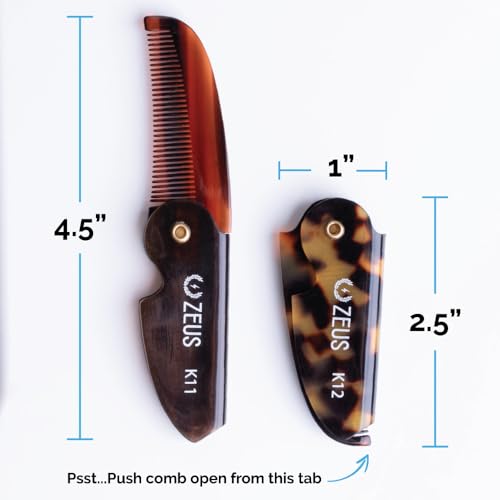 ZEUS Folding Mustache Comb for Men, Handmade Saw-Cut Pocket Comb for Men¡¯s Beard & Moustache Grooming, Compact & Travel Friendly (Black) K13