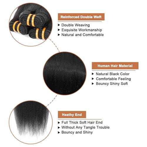 16A Raw Human Hair Bundles 100% Burmese Virgin Straight Bundles Human Hair, Sliky Boutique Extensions, Can Be Dyed and Restyled, Full Ends, Vertical Smooth (16 18 20)