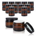 24 pack 5ml Amber Glass Cosmetic Jars with Black Metal Lids Empty Lip Balm Containers with Inner Liner Tiny Sample Jar with Label for Wax Salve Lotion