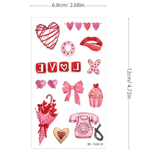 Valentine's Day Temporary Tattoos - 20 Sheets, Waterproof & Long Lasting