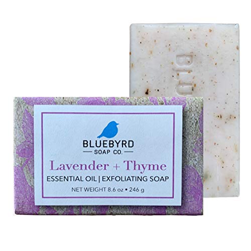 BLUEBYRD Soap Co. Lavender & Thyme Exfoliating Soap Bar, 100% Vegan Cold Press Large Soap Bars, Scented with Premium Essential Oils, Scrub Soap Bars for Men and Women, Exfoliate Body Naturally with