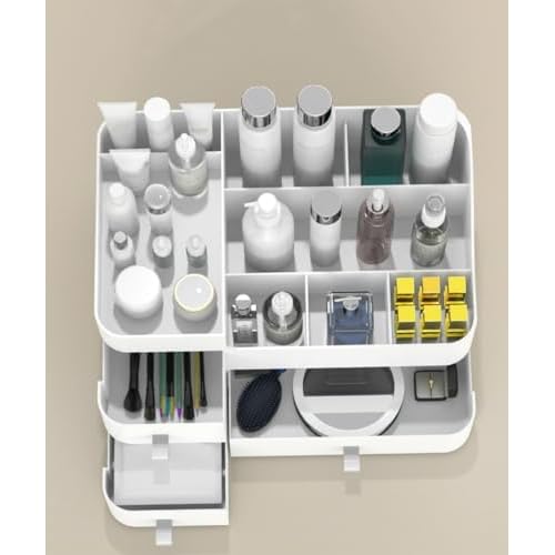 MIUOPUR White Makeup Organizer for Vanity, with 3 Drawers, Large Capacity, Ideal for Make up, Cosmetic, Skin care, Suitable for Bathroom Counter, Dressers, Desk