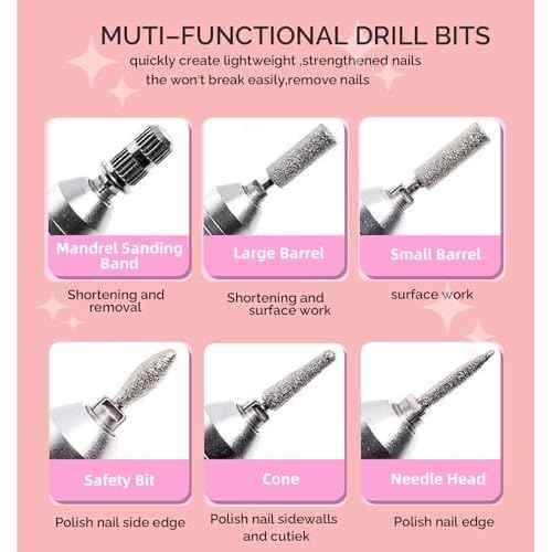 Professional Nail Drill ,OBEEGOO Electric Nail Drill 40000RPM Portable Electric E File Portable Acrylic Nail File Tools for Gel Nail ,Nail Beauty Salon (Pink)