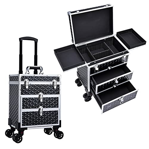 Professional Rolling Makeup Case with Drawers & 360° Wheels