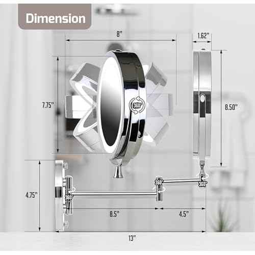 OVENTE Wall Mounted Lighted Makeup Mirror, 7" Double Sided 1X/10X Magnifying Vanity Mirror for Bathroom with LED Lights, Cordless, 360¡Æ Rotation and 13" Extendable Arm, Polished Chrome MFW70CH1X10X