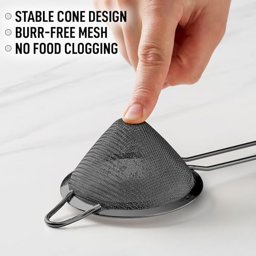 Zulay Kitchen 304 Stainless Steel Fine Mesh Strainer For Kitchen - Sieve Sifters For Food, Tea, Rice, Oil, Noodles, Fruits, Vegetables - Rust-Proof, Easy to Clean Drink Strainer (Black)