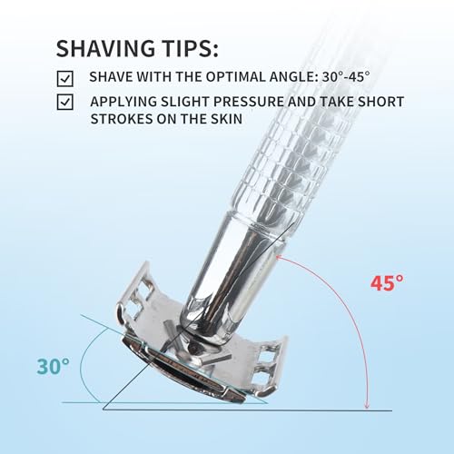 Gearhub Double Edge Safety Razor Reusable Stainless Metal Wet Shaving Razor with 10 Swedish Platinum Blades for Men Women Barber Bikini Armpit Hair, Silver GR131