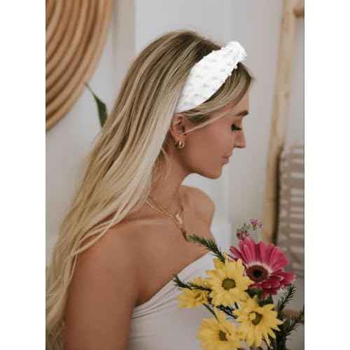 Huachi White Pearl Headbands for Women Trendy Knotted Head Bands for Women's Hair Non Slip Elegance Women Headbands Fashion Hair Accessories