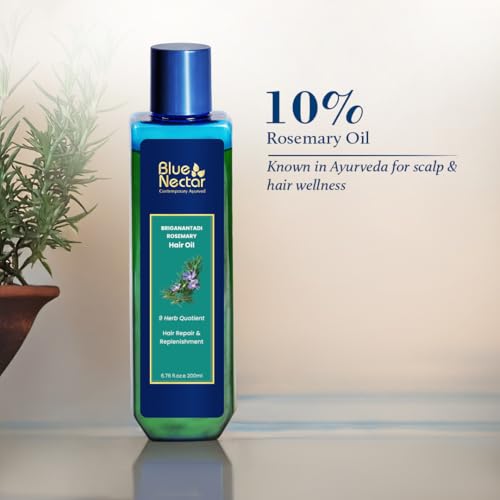 Blue Nectar Rosemary Bhringraj Ayurvedic Scalp Oil for Hair Growth - 3.38 Fl Oz