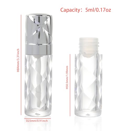 COSIDEA 16pcs Round 5ml 0.17oz silver Empty lip gloss tubes with wand prismatic Lipgloss tube containers for lip oil packing