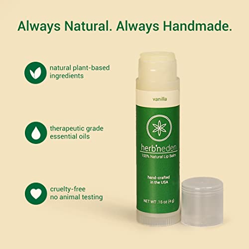 Herb¡¯N Eden Vanilla Lip Balm Pack of 3 | Moisturizing and Soothing for Dry, Chapped Lips | 100% Natural Ingredients | Essential Oils