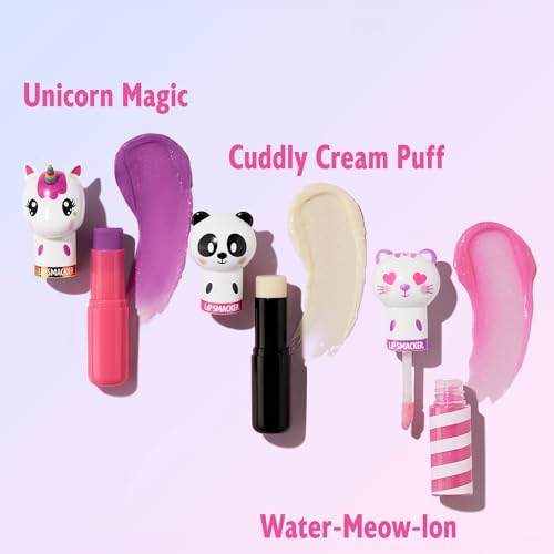 Lip Smacker Lippy Pals, Set of 3 Flavored Moisturizing & Smoothing Soft Shine Lip Balm, Hydrating & Protecting Fun Tasty Flavors ,Cruelty-Free & Vegan - Unicorn, Bunny, Llama