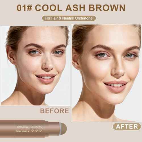 Cool Toned Cream Contour Stick for Fair Light Pale Skin,Grey Nose Contour Makeup Built-in Sponge, Smooth Long Lasting Bronzer Gray, Blendable Lightweight Contouring Stick #01 Cool Ash Brown