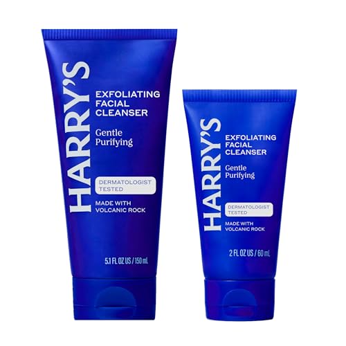 Harry's Exfoliating Face Wash for Men, Gentle Facial Skin Care Products with Volcanic Rock Exfoliant, 7.1 Fl. Oz, Home and Trial and Travel Bundle